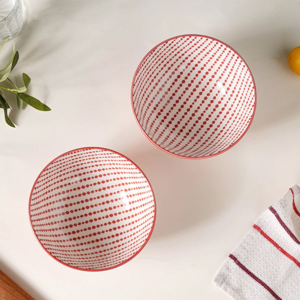 Dots Patterned Snack Bowl Set Of 2 Red 500ml