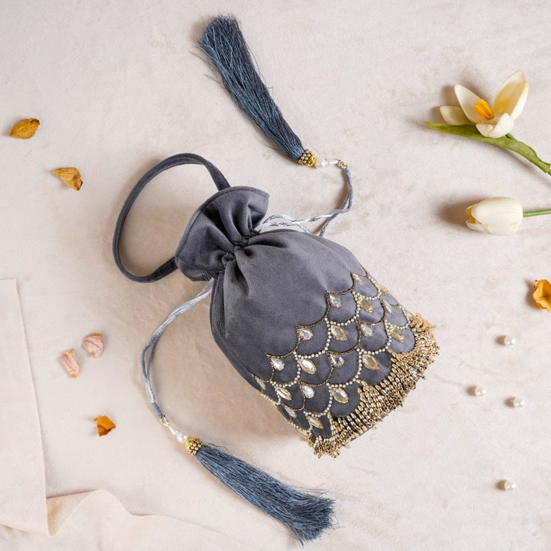 Jhoomar Velvet Potli Bag Dark Grey