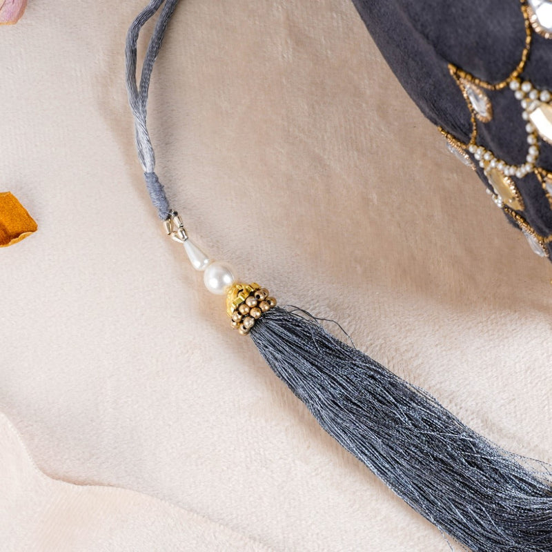 Jhoomar Velvet Potli Bag Dark Grey