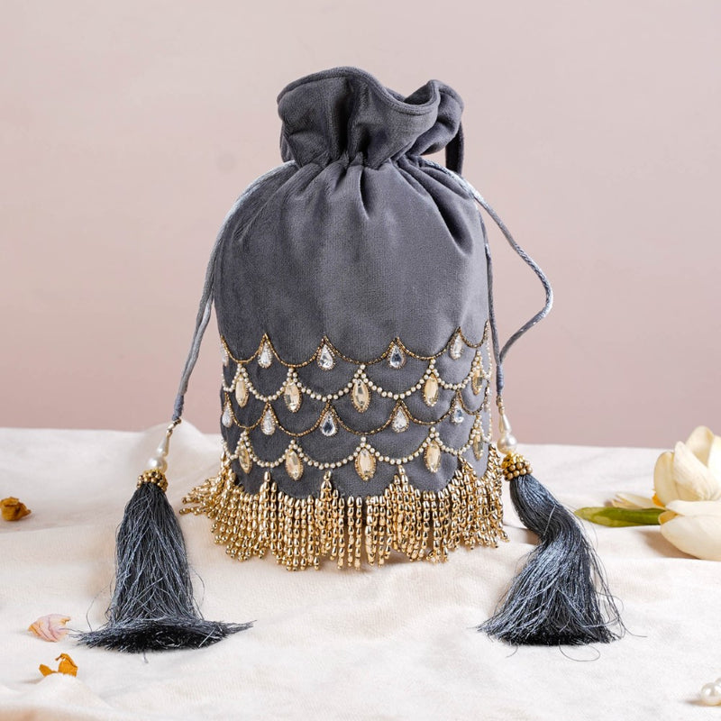 Jhoomar Velvet Potli Bag Dark Grey