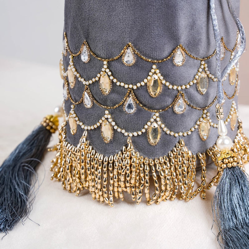 Jhoomar Velvet Potli Bag Dark Grey
