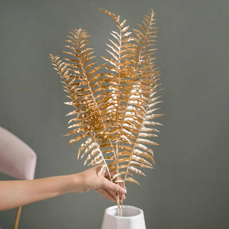 Artificial Fern Leaf Stem Gold Set Of 4 - Artificial Plant | Flower for vase | Home decor item | Room decoration item