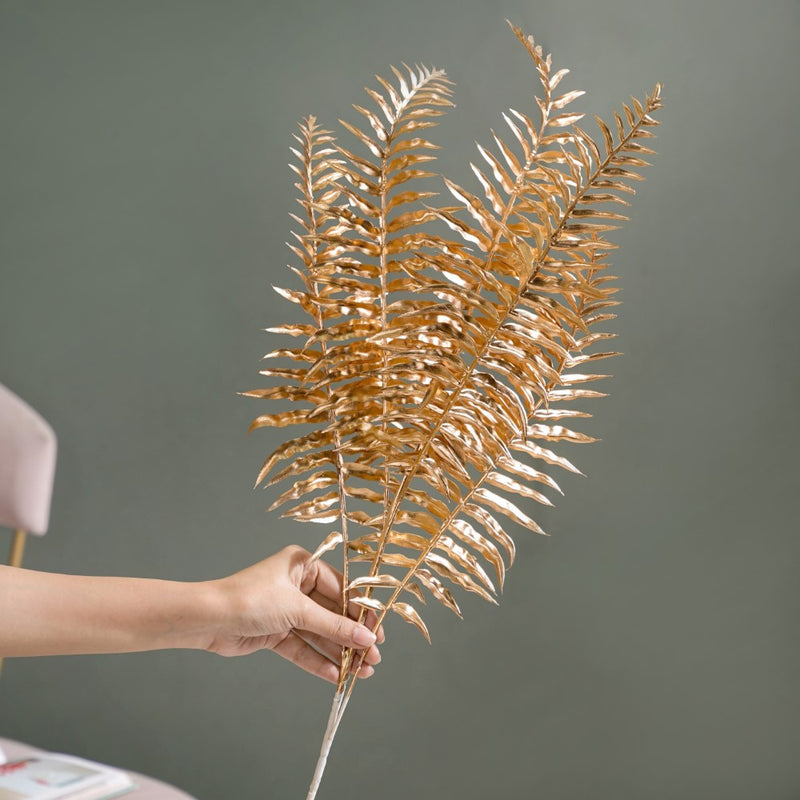 Artificial Fern Leaf Stem Gold Set Of 4 - Artificial Plant | Flower for vase | Home decor item | Room decoration item