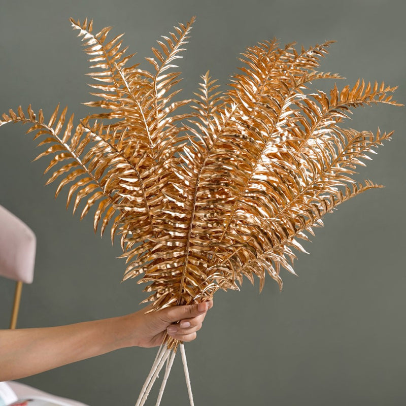 Artificial Fern Leaf Stem Gold Set Of 4 - Artificial Plant | Flower for vase | Home decor item | Room decoration item