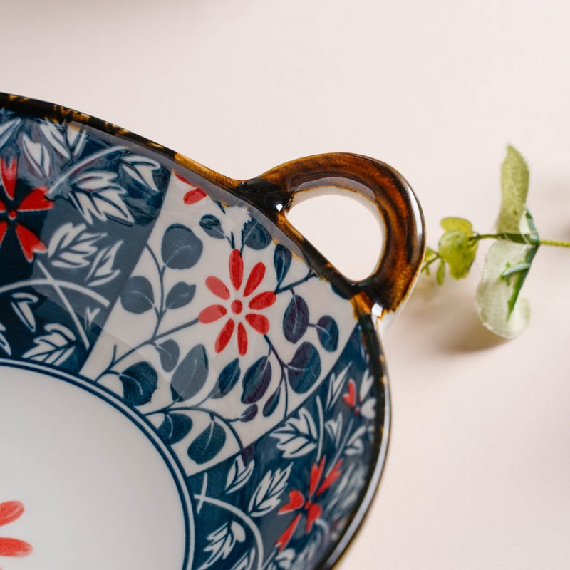 Yugana Floral Patterned Serving Bowl With Handles 9 Inch 500 ml - Bowl, ceramic bowl, serving bowls, noodle bowl, salad bowls, bowl for snacks, baking bowls, large serving bowl, bowl with handle | Bowls for dining table & home decor