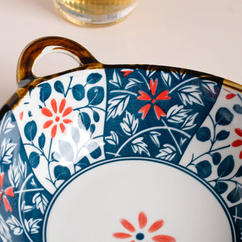 Yugana Floral Patterned Serving Bowl With Handles 9 Inch 500 ml - Bowl, ceramic bowl, serving bowls, noodle bowl, salad bowls, bowl for snacks, baking bowls, large serving bowl, bowl with handle | Bowls for dining table & home decor