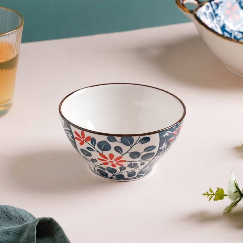Yugana Floral Patterned Oriental Ceramic Snack Bowl 4.5 Inch 300 ml - Bowl,ceramic bowl, snack bowls, curry bowl, popcorn bowls | Bowls for dining table & home decor