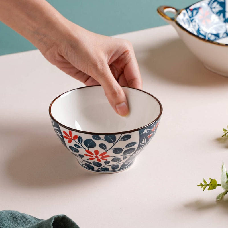 Yugana Floral Patterned Oriental Ceramic Snack Bowl 4.5 Inch 300 ml - Bowl,ceramic bowl, snack bowls, curry bowl, popcorn bowls | Bowls for dining table & home decor