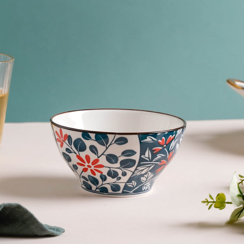 Yugana Floral Patterned Oriental Ceramic Snack Bowl 4.5 Inch 300 ml - Bowl,ceramic bowl, snack bowls, curry bowl, popcorn bowls | Bowls for dining table & home decor