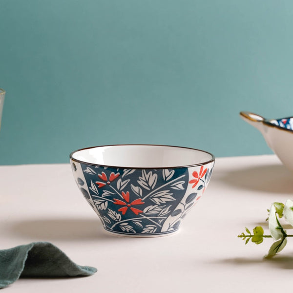 Yugana Floral Patterned Oriental Ceramic Snack Bowl 4.5 Inch 300 ml - Bowl,ceramic bowl, snack bowls, curry bowl, popcorn bowls | Bowls for dining table & home decor