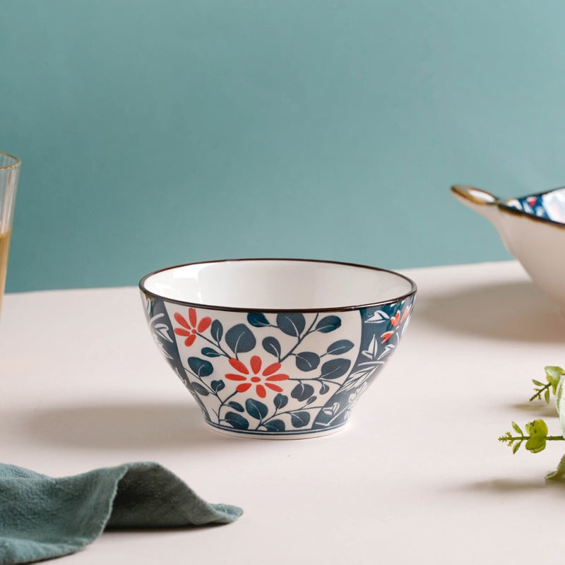Yugana Floral Patterned Oriental Ceramic Snack Bowl 4.5 Inch 300 ml - Bowl,ceramic bowl, snack bowls, curry bowl, popcorn bowls | Bowls for dining table & home decor