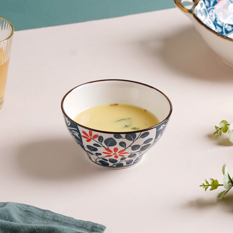 Yugana Floral Patterned Oriental Ceramic Snack Bowl 4.5 Inch 300 ml - Bowl,ceramic bowl, snack bowls, curry bowl, popcorn bowls | Bowls for dining table & home decor