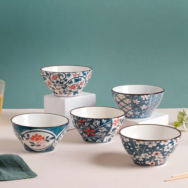 Yugana Floral Patterned Oriental Ceramic Snack Bowl 4.5 Inch 300 ml - Bowl,ceramic bowl, snack bowls, curry bowl, popcorn bowls | Bowls for dining table & home decor