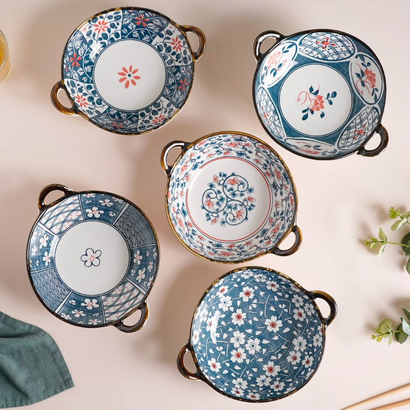 Anhui Ceramic Serving Bowl With Handles 9 Inch 500 ml - Ceramic bowl, serving bowls, noodle bowl, salad bowls, snack bowls, bowls with handle | Bowls for dining table & home decor