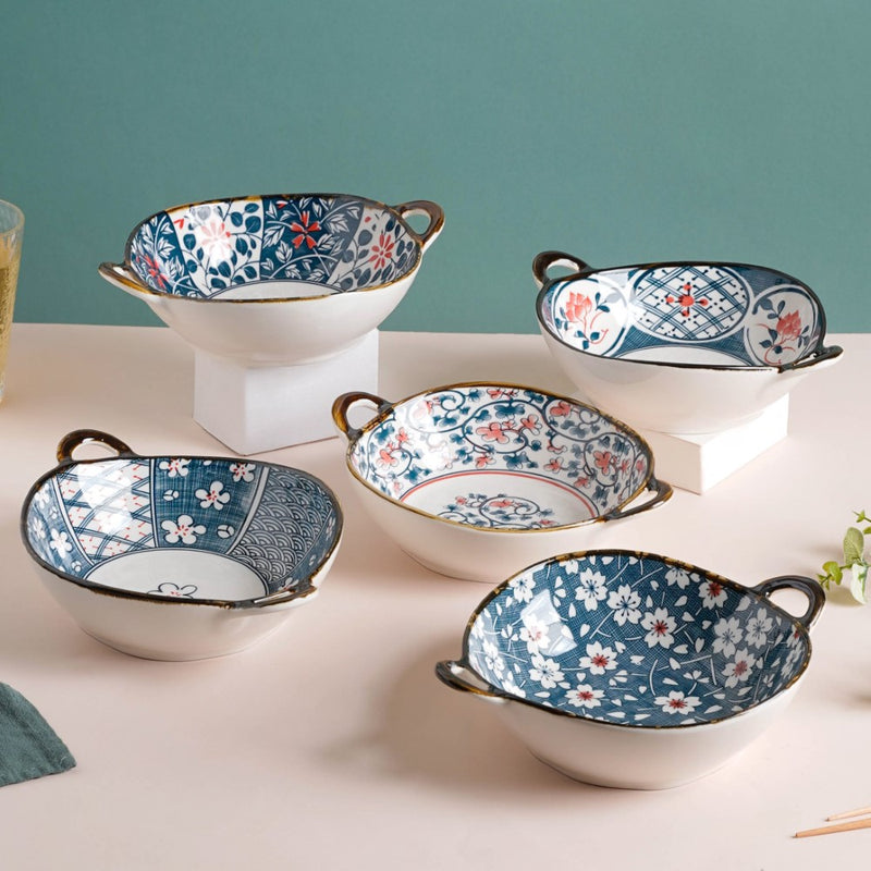 Anhui Ceramic Serving Bowl With Handles 9 Inch 500 ml - Ceramic bowl, serving bowls, noodle bowl, salad bowls, snack bowls, bowls with handle | Bowls for dining table & home decor