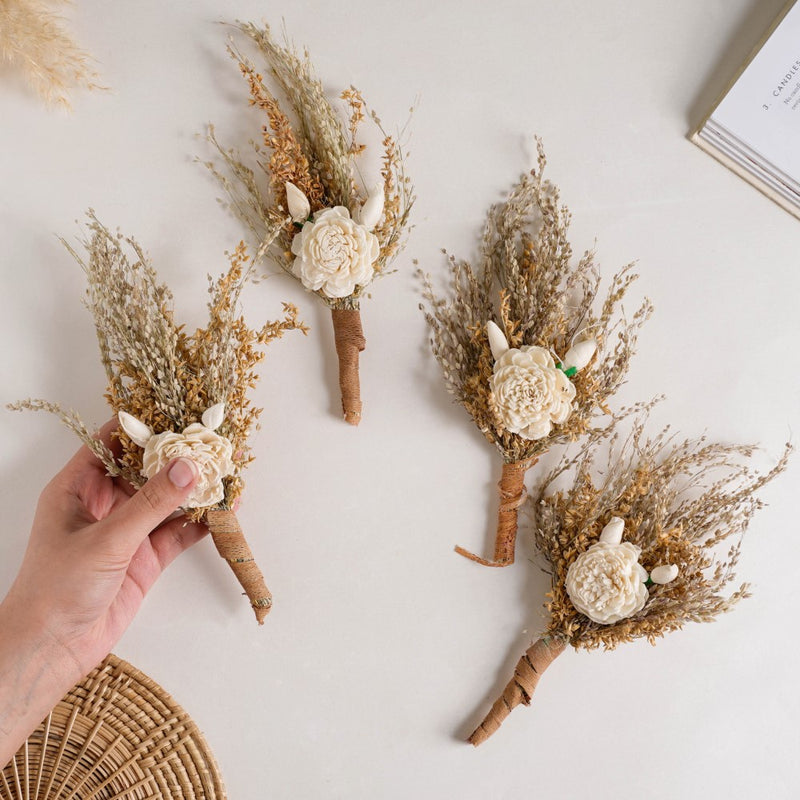 Shola Peony Mini Floral Bouquet Set Of 4 - Natural, organic and eco-friendly decorative flowers | Sustainable home decor items