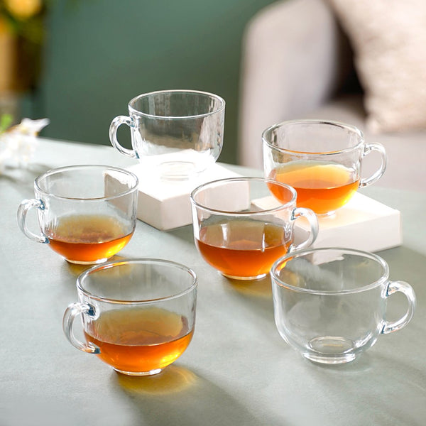 Glass Elegant Cup Set of 6 400ml- Tea cup, coffee cup, cup for tea | Cups and Mugs for Office Table & Home Decoration