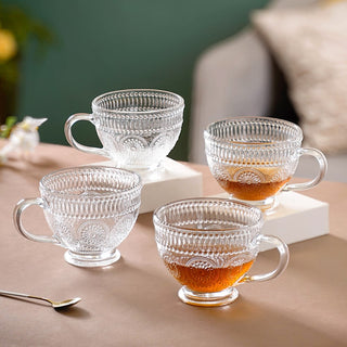 Blossom Embossed Large Glass Cup Set of 4