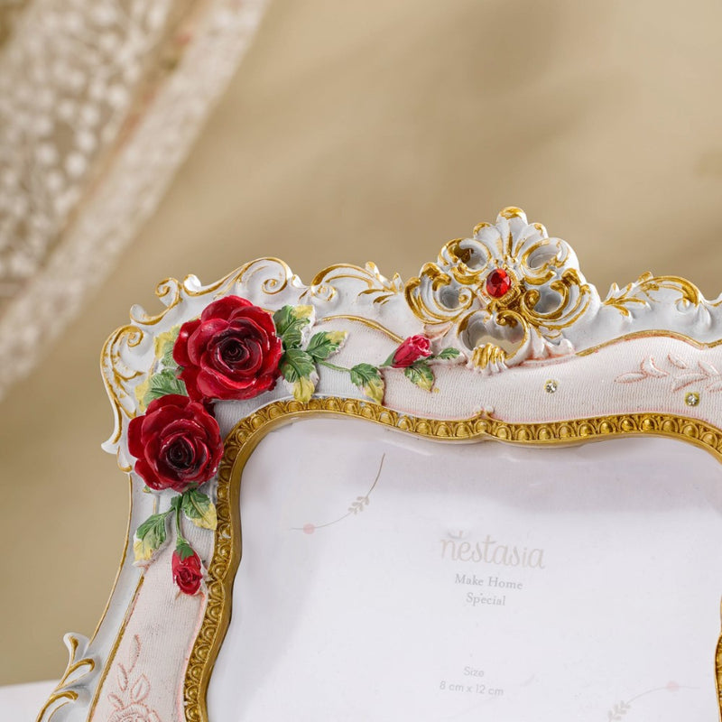 Vintage Rose Rectangule Photo Frame White 8 x 7 Inch - Picture frames and photo frames online | Table decor and home decor online