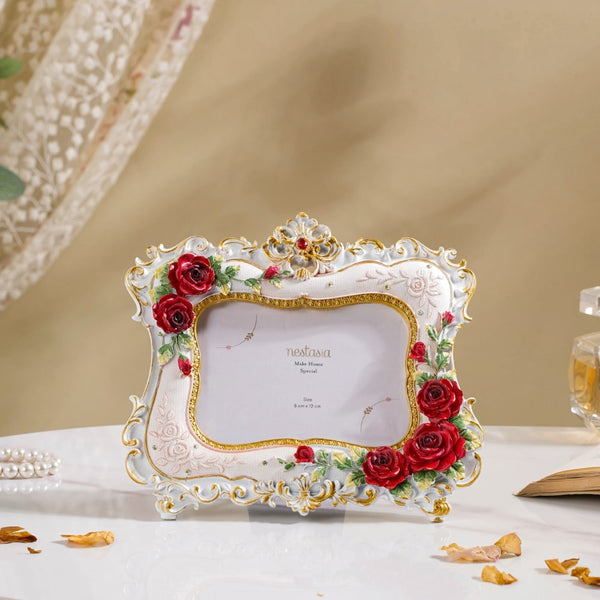 Vintage Rose Rectangule Photo Frame White 8 x 7 Inch - Picture frames and photo frames online | Table decor and home decor online