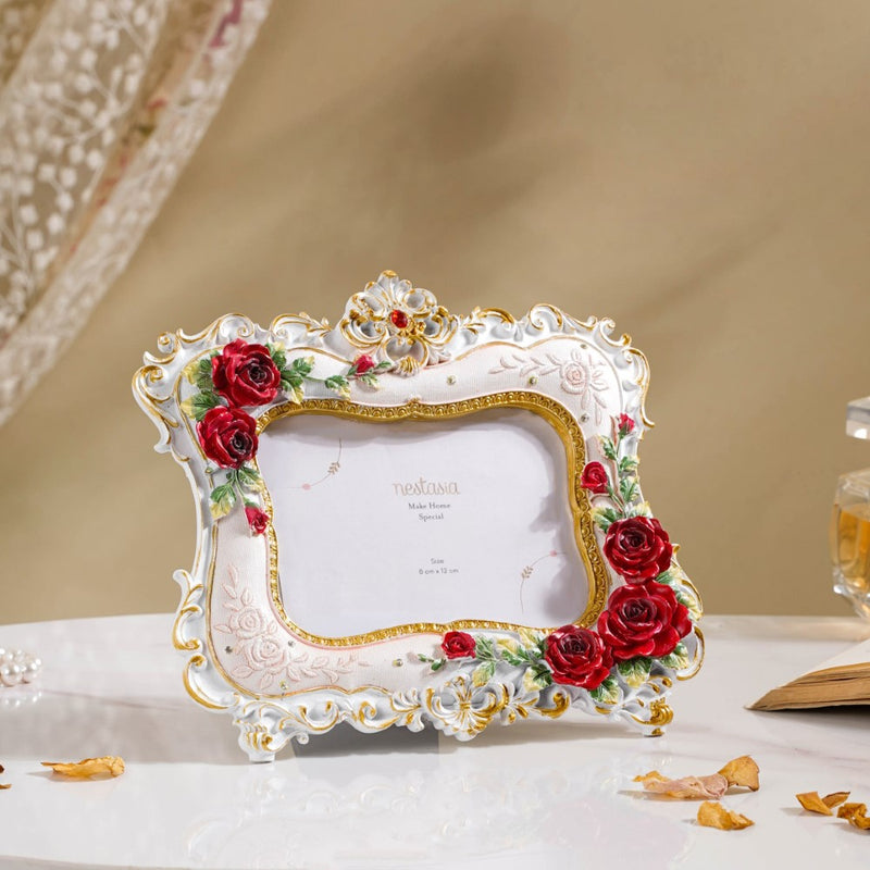 Vintage Rose Rectangule Photo Frame White 8 x 7 Inch - Picture frames and photo frames online | Table decor and home decor online