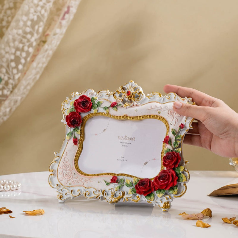 Vintage Rose Rectangule Photo Frame White 8 x 7 Inch - Picture frames and photo frames online | Table decor and home decor online