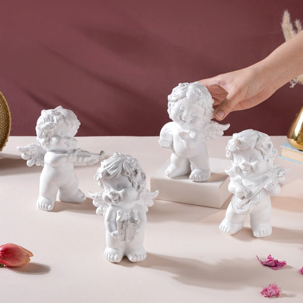 Baby Angel Resin Showpiece White Set Of 4 - Showpiece | Home decor item | Room decoration item