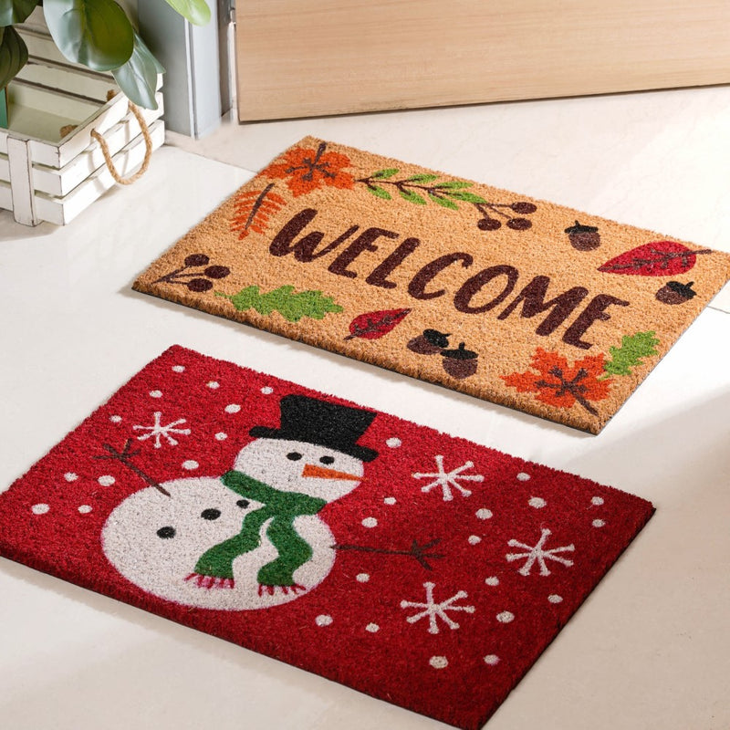 Christmas Snowman Coir Multicolour Doormat 23.5 x 15.5 Inches