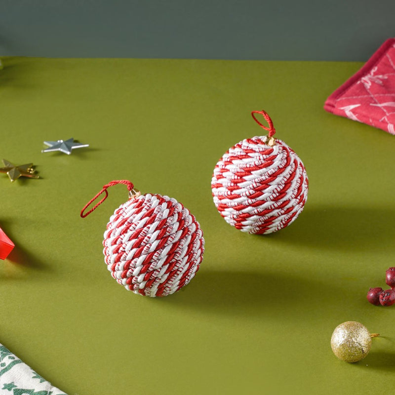 Peppermint Round Candy Bauble Set Of 2 - Showpiece | Home decor item | Room decoration item