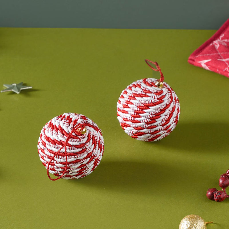 Peppermint Round Candy Bauble Set Of 2 - Showpiece | Home decor item | Room decoration item