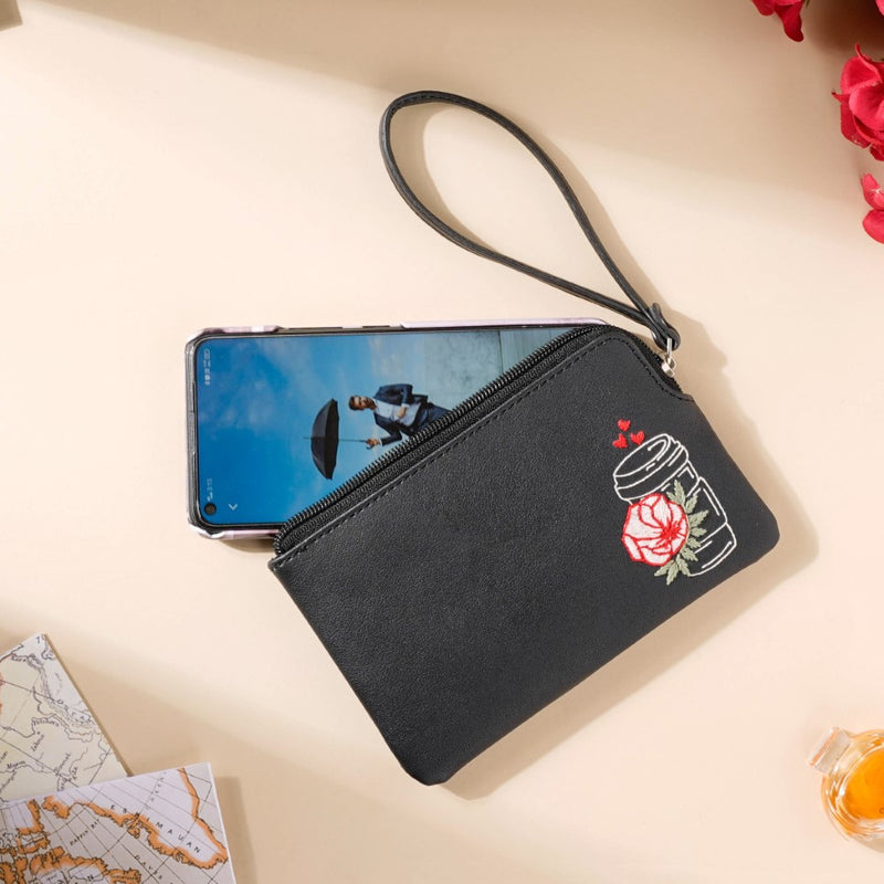 Rose Coffee Mug Coin Pouch Black