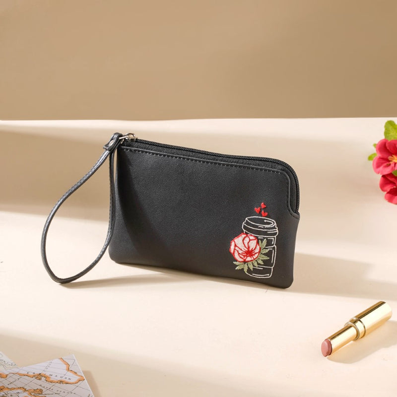 Rose Coffee Mug Coin Pouch Black
