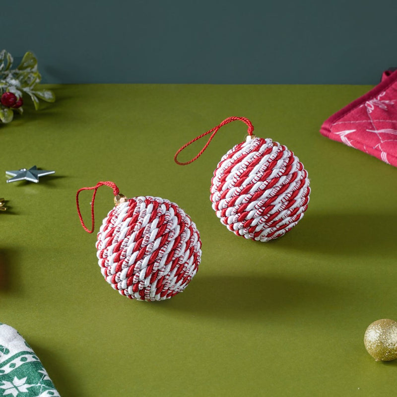 Peppermint Round Candy Bauble Set Of 2 - Showpiece | Home decor item | Room decoration item