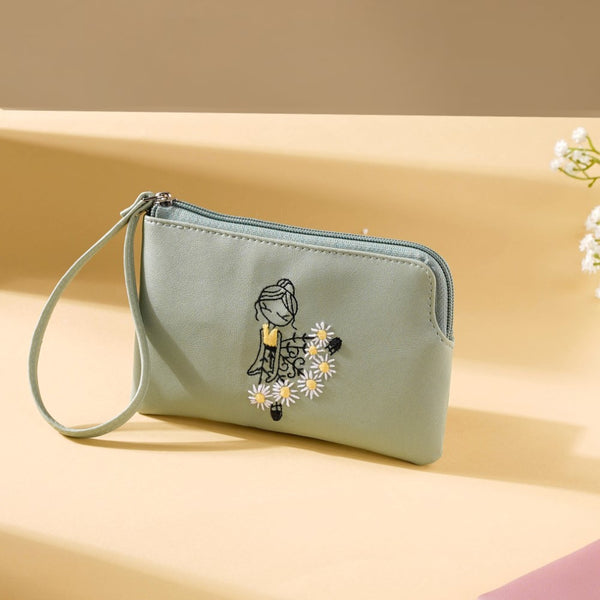 Dancing Ballerina Embroidered Coin Pouch Green