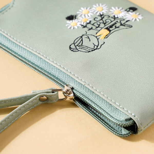 Dancing Ballerina Embroidered Coin Pouch Green