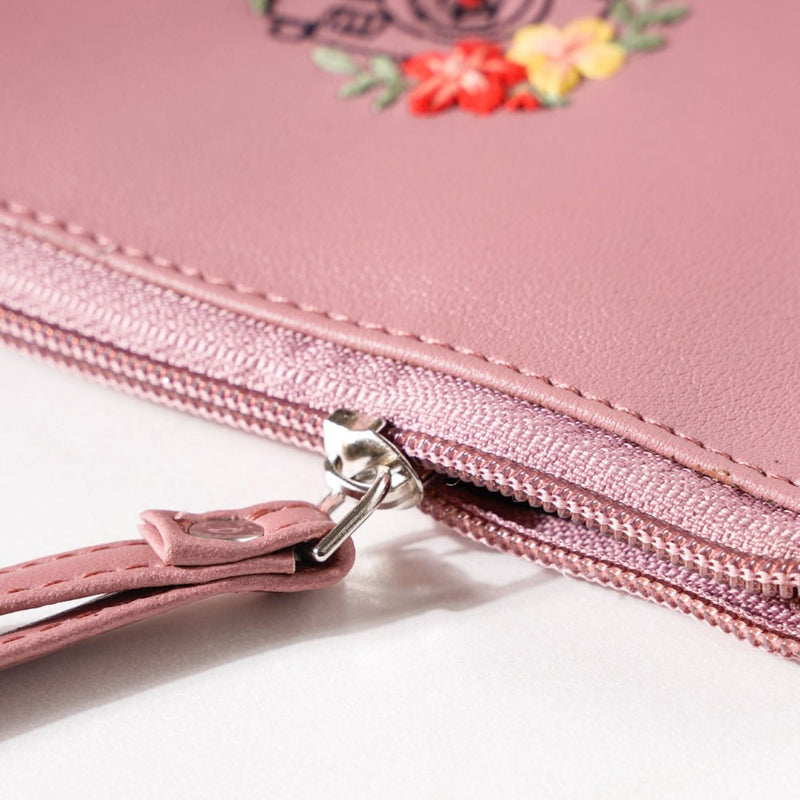 Floral Camera Embroidered Pouch Bag Pink