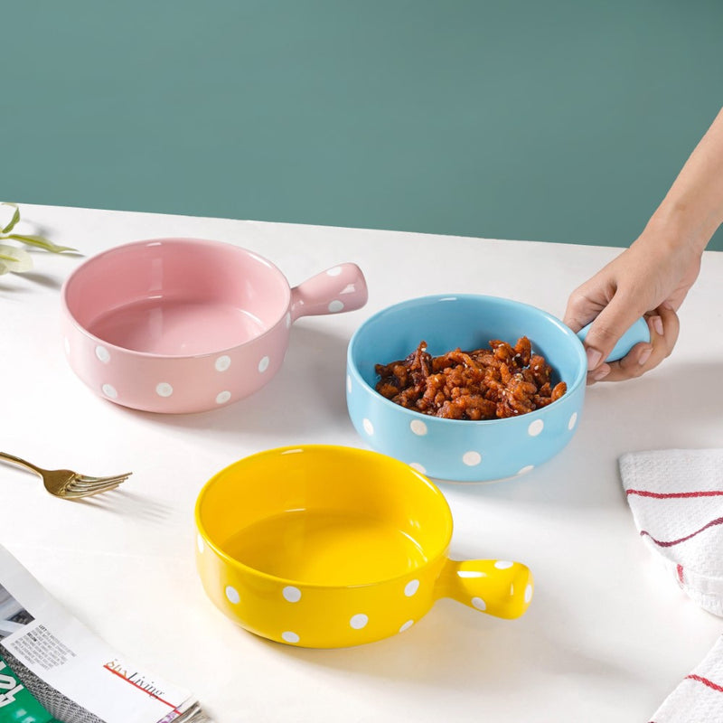 Dots Bowl With Handle - Ceramic bowl, salad bowls, snack bowls, bowl with handle | Bowls for dining table & home decor