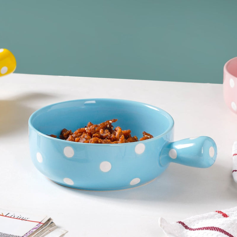 Dots Bowl With Handle - Ceramic bowl, salad bowls, snack bowls, bowl with handle | Bowls for dining table & home decor