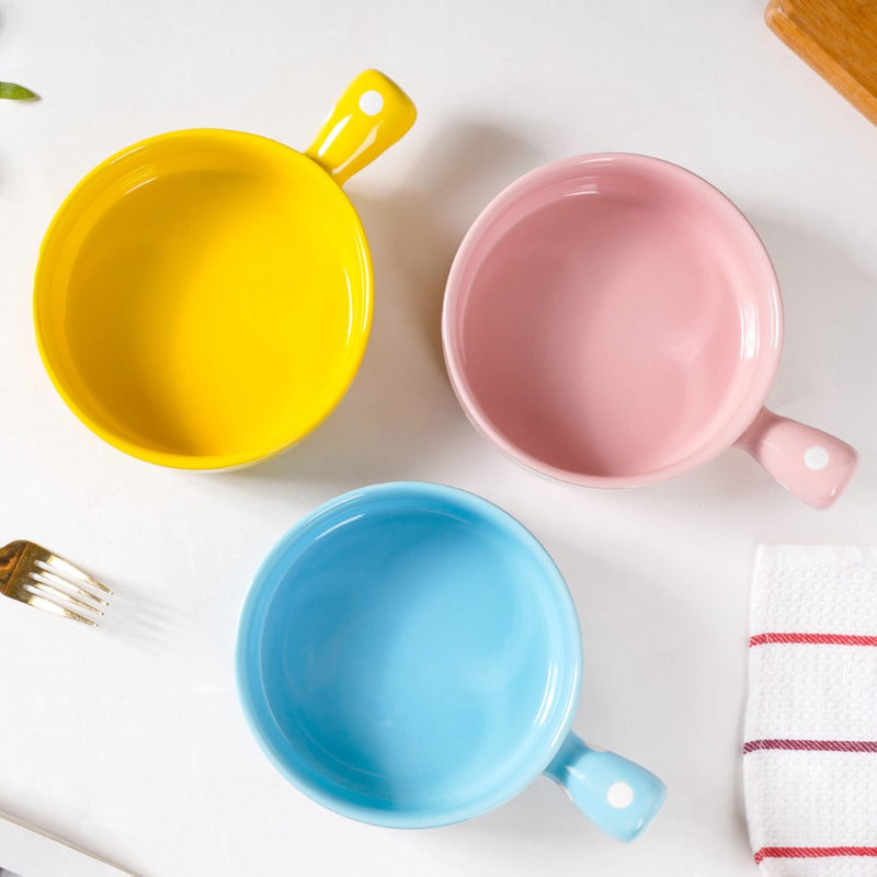 Dots Bowl With Handle - Ceramic bowl, salad bowls, snack bowls, bowl with handle | Bowls for dining table & home decor