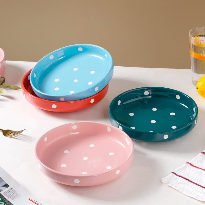 Polka Dots Round Deep Plate - Serving plate, snack plate, dessert plate | Plates for dining & home decor
