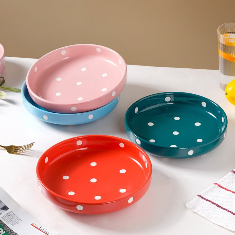 Polka Dots Round Deep Plate - Serving plate, snack plate, dessert plate | Plates for dining & home decor
