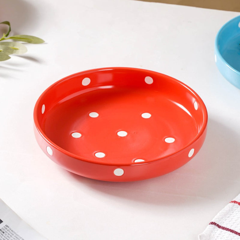 Polka Dots Round Deep Plate - Serving plate, snack plate, dessert plate | Plates for dining & home decor