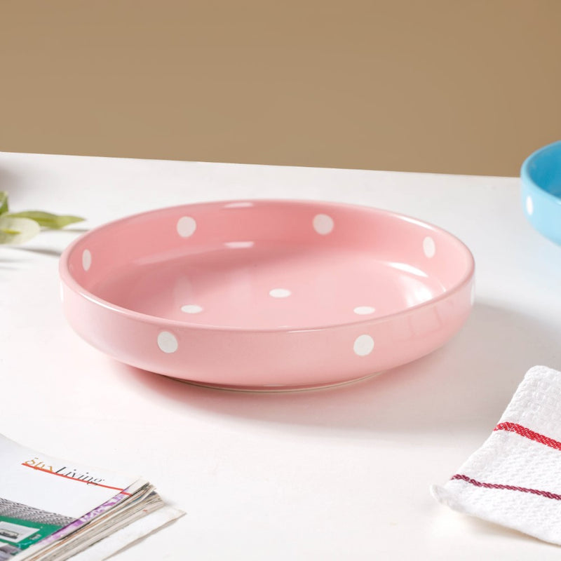 Polka Dots Round Deep Plate - Serving plate, snack plate, dessert plate | Plates for dining & home decor
