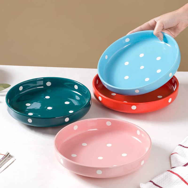 Polka Dots Round Deep Plate - Serving plate, snack plate, dessert plate | Plates for dining & home decor