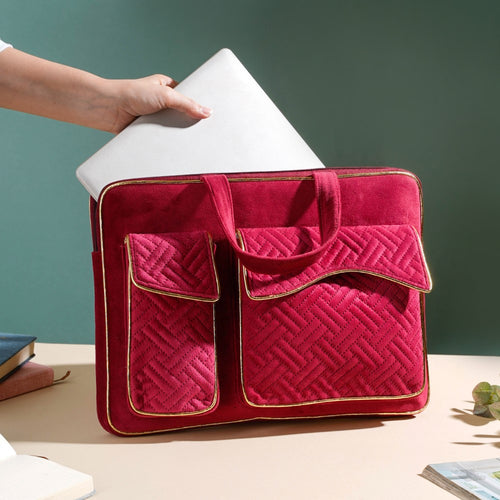 Luxe Velvet Sleek Laptop Bag Maroon 36 x 27 cm