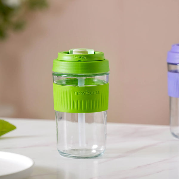 Set Of 2 Easy Grip Glass Bottle 480ml- Sippers, sipping cup, travel mug | Sippers for Travelling & Home decor