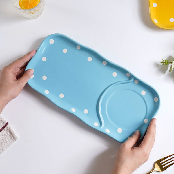 Dots Soup Plate Blue - Ceramic platter, serving platter, fruit platter | Plates for dining table & home decor