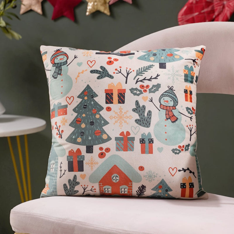 Christmas Graphic Velvet Cushion Cover 16 X 16 Inch