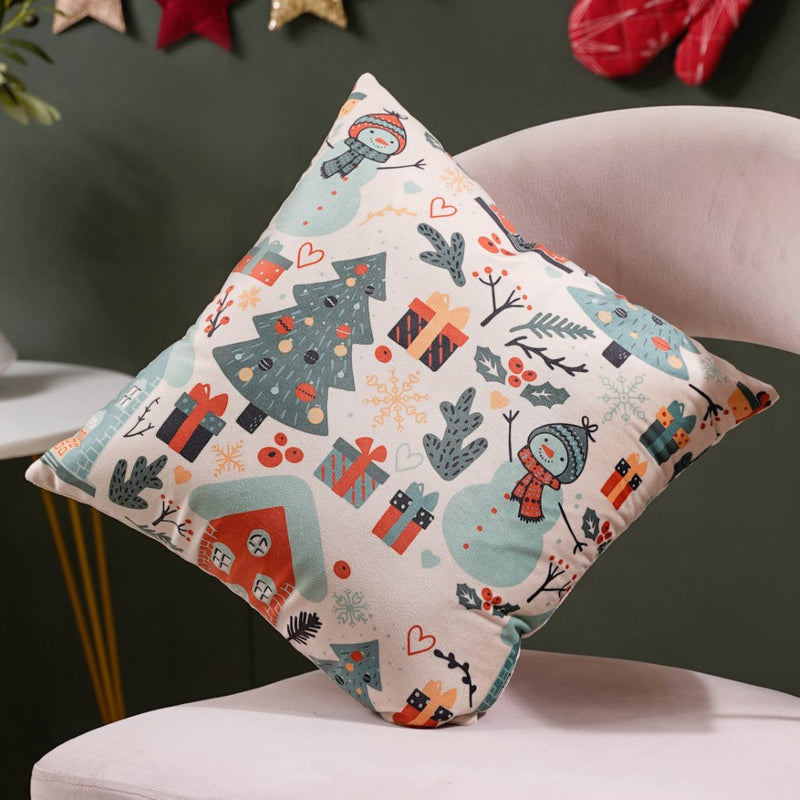 Christmas Graphic Velvet Cushion Cover 16 X 16 Inch