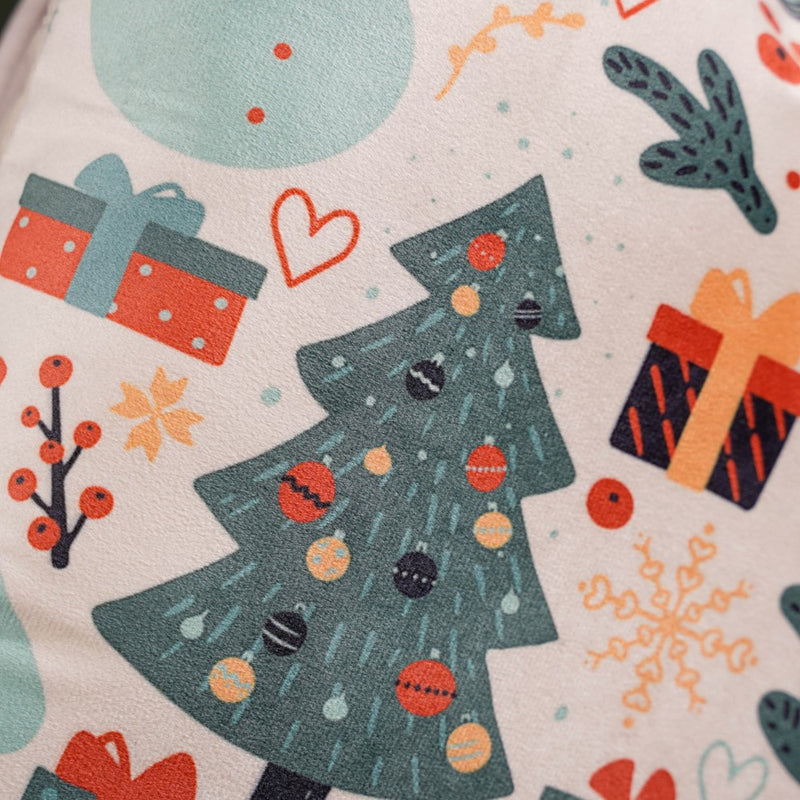 Christmas Graphic Velvet Cushion Cover 16 X 16 Inch